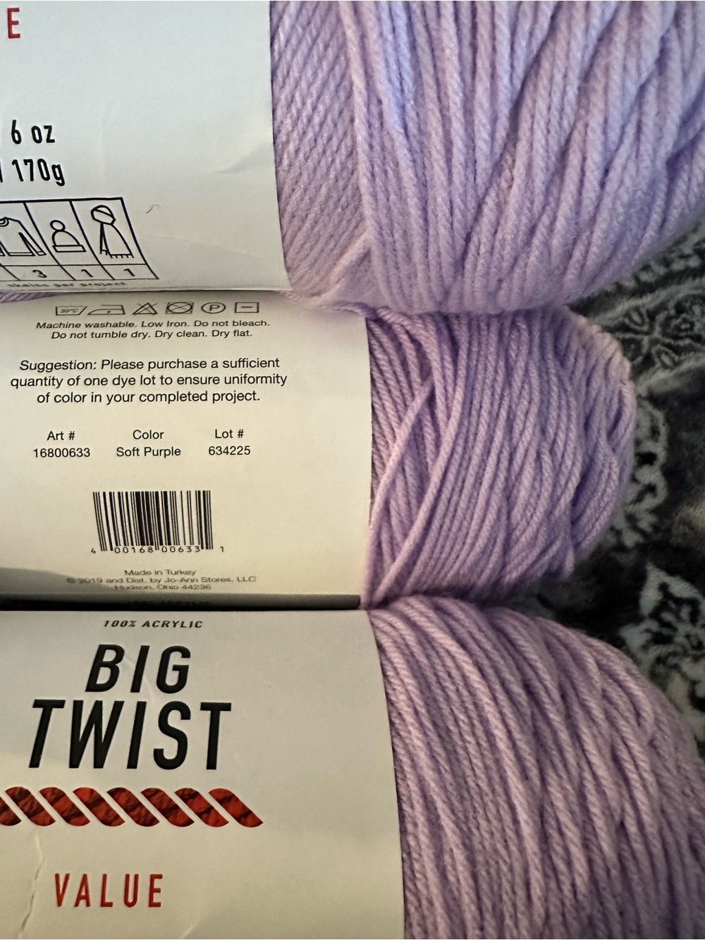 Big Twist Value Soft Purple Acrylic Yarn - 4 Skeins, 3 Skeins Same Dye Lot